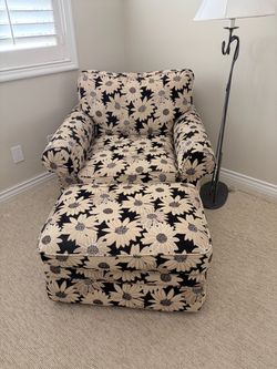 Floral Upholstered Armchair with Ottoman