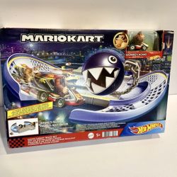 The Hot Wheels Mario Kart Chain Chomp Track Set featuring Donkey Kong is a colorful and exciting addition to any toy collection. With a 1:64 scale and