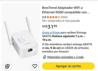 BrosTrend N300 AC9-V2 WiFi to Ethernet Adapter 300Mbps Wireless Bridge RJ45