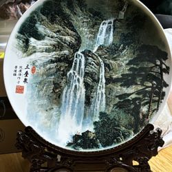 Antique China Plate With Wooden Stand