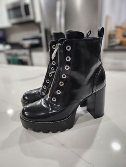 Zara Black Platform Heeled Ankle Boots – Size 37, US 6.5