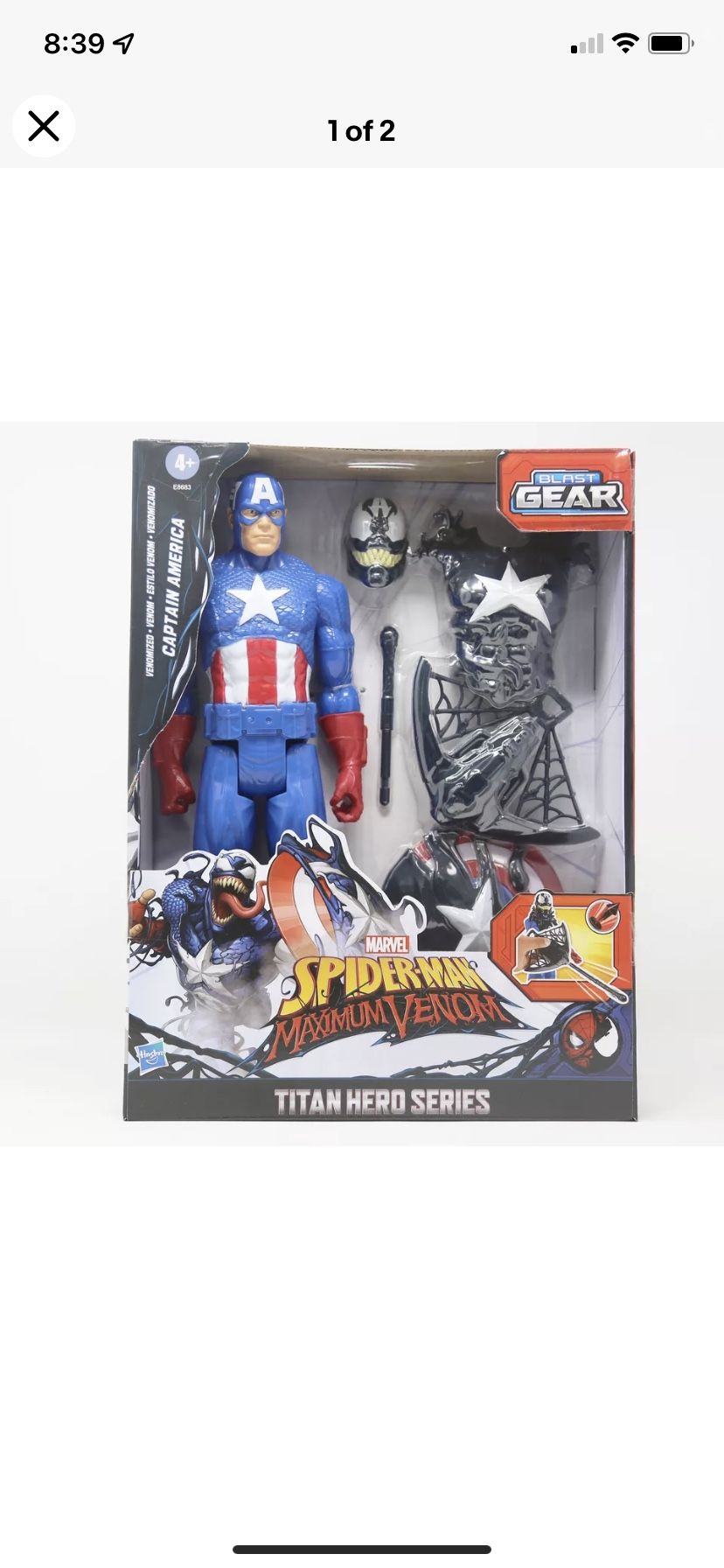 Spider-Man Maximum Venom Titan Hero Captain America Blast Gear Titan Hero Series New in box  12” tall