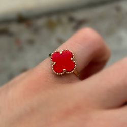 Jewelry 14k solid yellow gold Van cleef style red color ring size 6.75