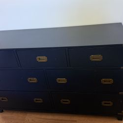 Black Campaign 9-Drawer Dresser – Brass Hardware