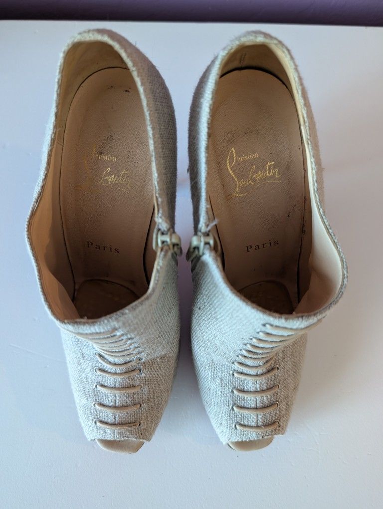 Beige Peep-Toe Christian Louboutin High Heel Booties