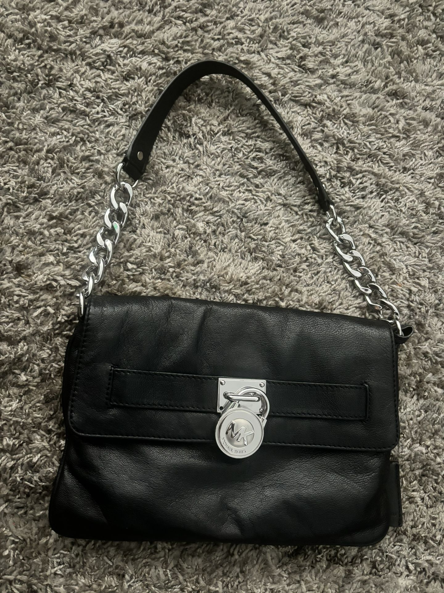 Michael Kors Black Leather Small Bag Silver Chain Clutch bag