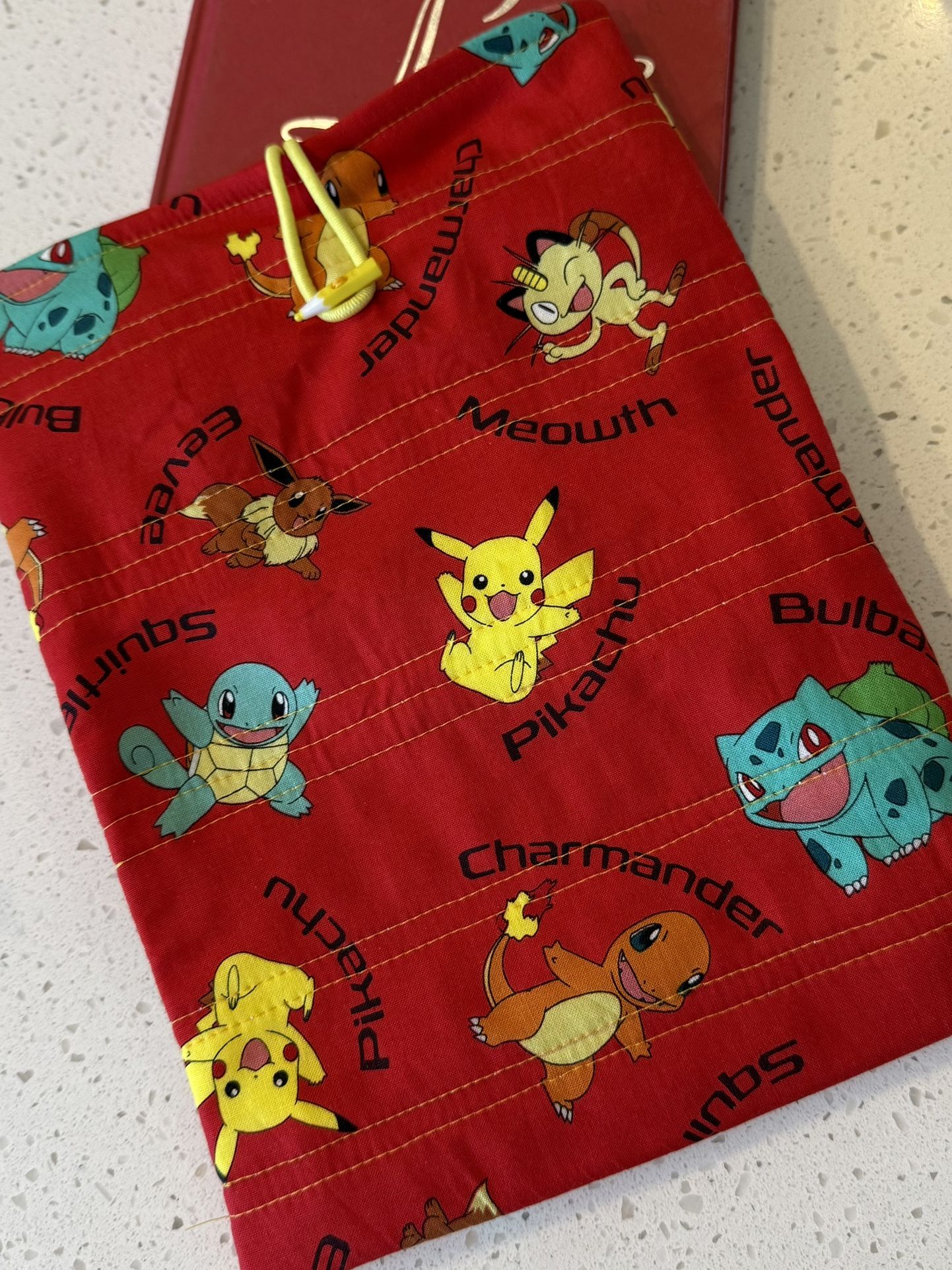 Book Kindle Sleeve Bag Cover 10.5 X 8in Pikachu Pokemon Anime Video Game Fabric Padded Quilted NEW Handmade Lined Bags. Gift Gifts Presents