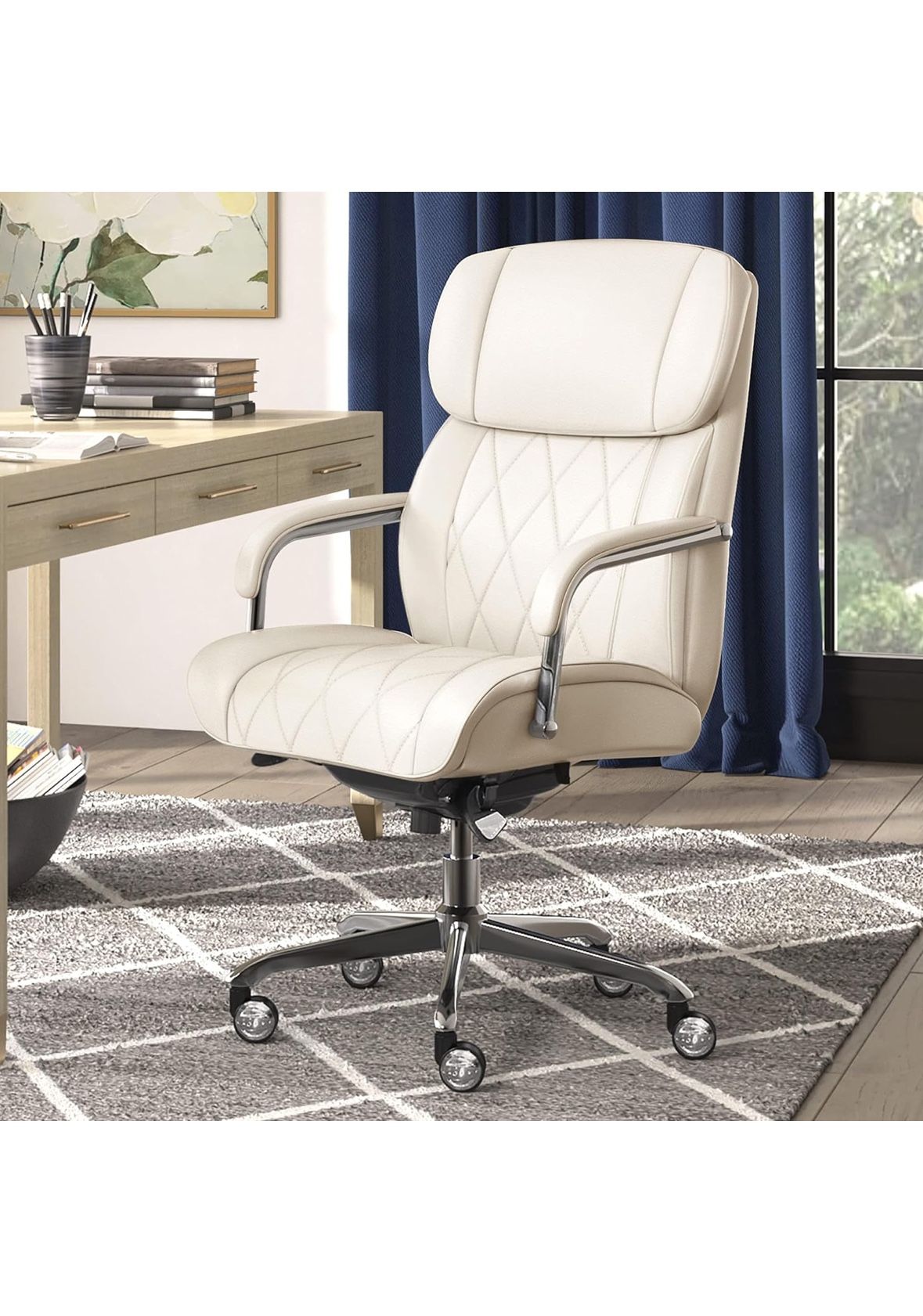La-Z-Boy Sutherland Ergonomic Faux Leather Swivel Computer and Desk Chair, White
