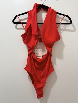 Zara Red Cut-out Bodysuit NEW