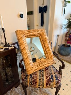 Woven Rattan Mirror with Bow Detail