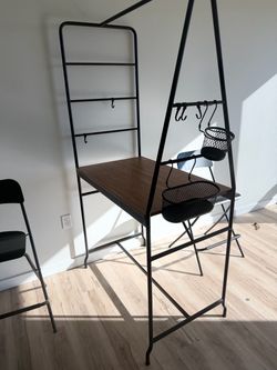 Metal Ladder Desk with Hooks and Mesh Baskets