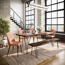 Nature's Edge Light Chestnut/Light Brown 79 Dining Table w/ 4 Maddox Chairs and Bench