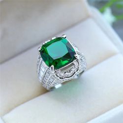 ***NEW*** FASHION/LUXURY SHINY (LAB GREATED) BRASS &  STERLING SILVER FINISHED** 15 MM. EMERALD & ZIRCONIA**13.2GR**Size: 5.75-7.5-8.75..-Do Choice.!