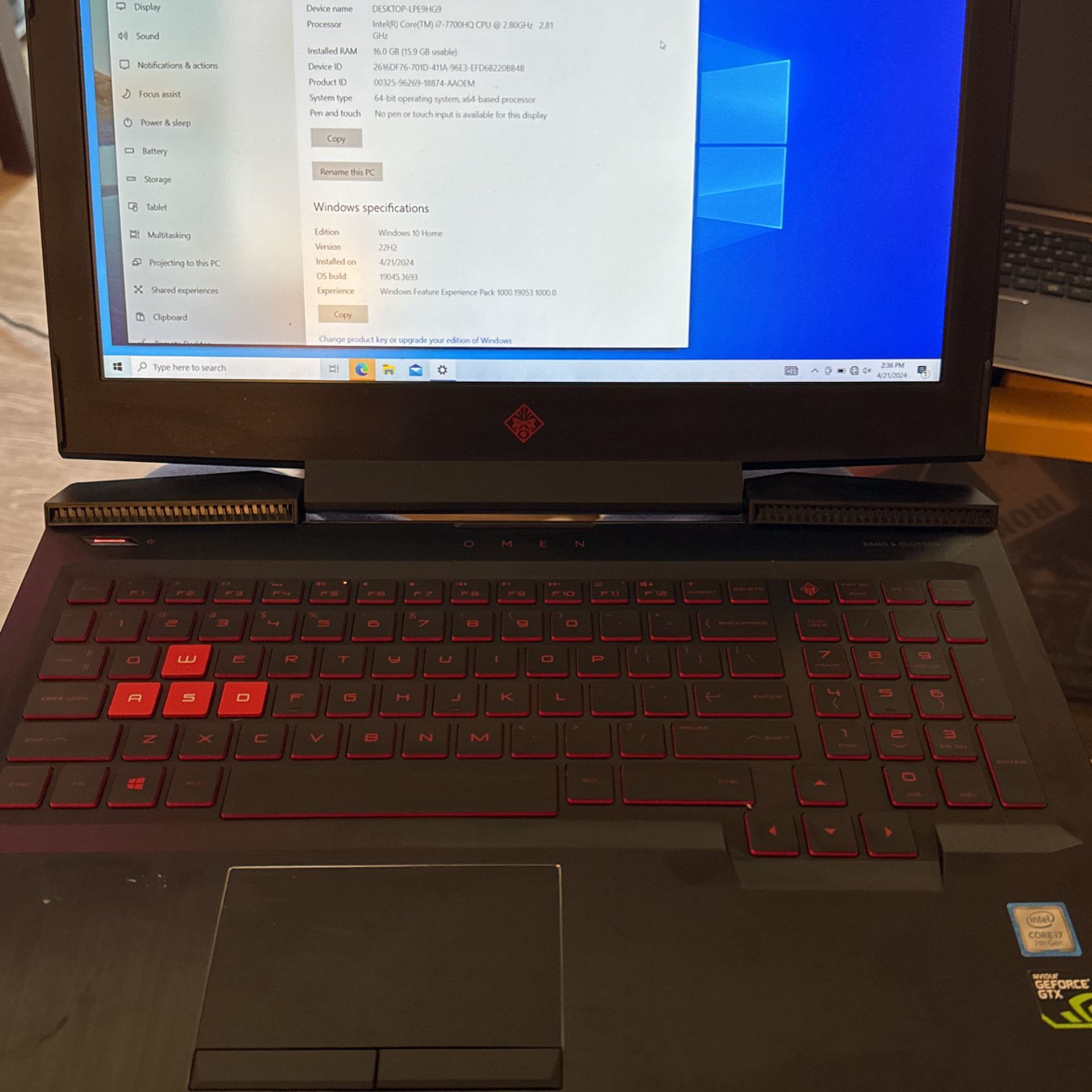 HP Omen 15-dc100 Gaming Laptop PC 15.6" i7 16GB 256GB SSD 6GB 1660Ti Backlit Keyboard
