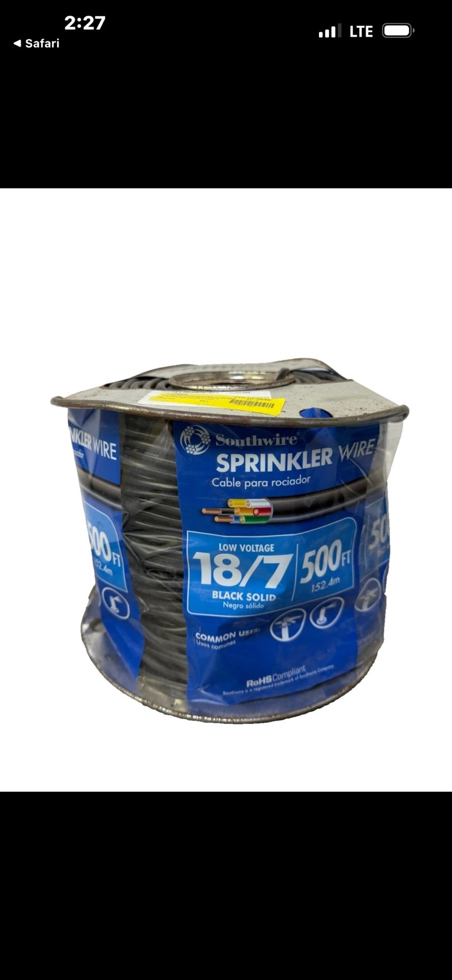 Southwire 18/7 Black Solid Sprinkler Wire