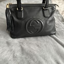 GUCCI LEATHER SOHO ZIP SATCHEL WITH DETACHABLE STRAP