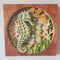 handmade layered wooden seahorse