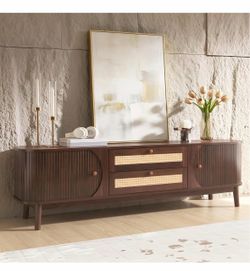 TV stand dark wood and rattan