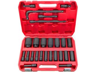 2467e $60  25pcs Drive Deep Impact Sockets 8-36mm Extension Flex Joint L Wrench  Features:  Wide range of metric sockets, from 8mm to 36mm in size Dee