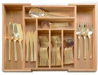 Gold Flatware Set with Bamboo Organizer