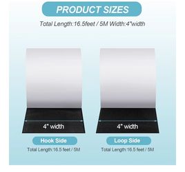 4.4''×16.5 Feet Black Heavy Duty Hook and Loop Tape Adhesive, Keep Couch Cushions from Sliding or Blowing at Outdoor, Picture Wall Hanging, No Punchin