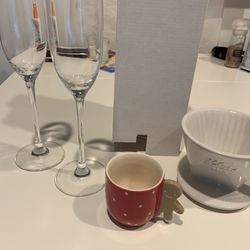 OPEN BOX 3pc Lenox Champagne Glasses+ Espresso Cup+ Coffee Dripper