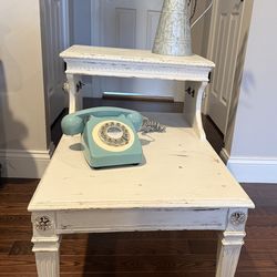 Vintage White Distressed Telephone Table / Gossip Bench