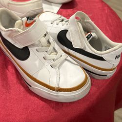 Size 12 C YOUTH Nike Court Legacy White Black Desert Ochre Sneakers