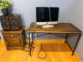 Wooden desk and wooden storage stand