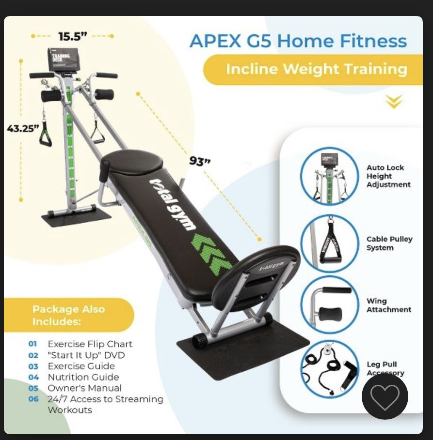 Total Gym  Apex G5 With Attachments