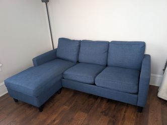 Blue Fabric Sectional Sofa with Chaise