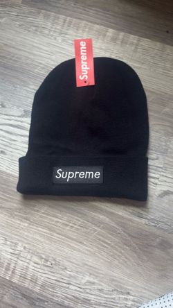 a black Supreme Box Logo beanie