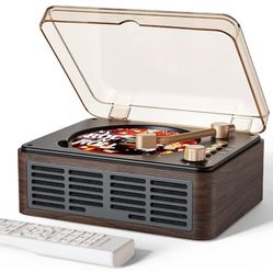 CD Player with Speakers Bluetooth Nostalgic Retro Portable CD Players for Home Wood Music Player FM Radio for HomeWired and Remote Control-Walnut Brow