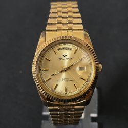 VTG Waltham Presidential Quartz Day & Date 34mm Men Watch Gold Tone Japan WORKS