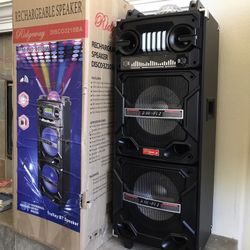 Wireless Music player - Double 10” woofer  Microphone and Charger - 4000 watts  Bluetooth - Fm Radio - Rechargeable  USB PORT - SD MEMORY SLOT - Porta