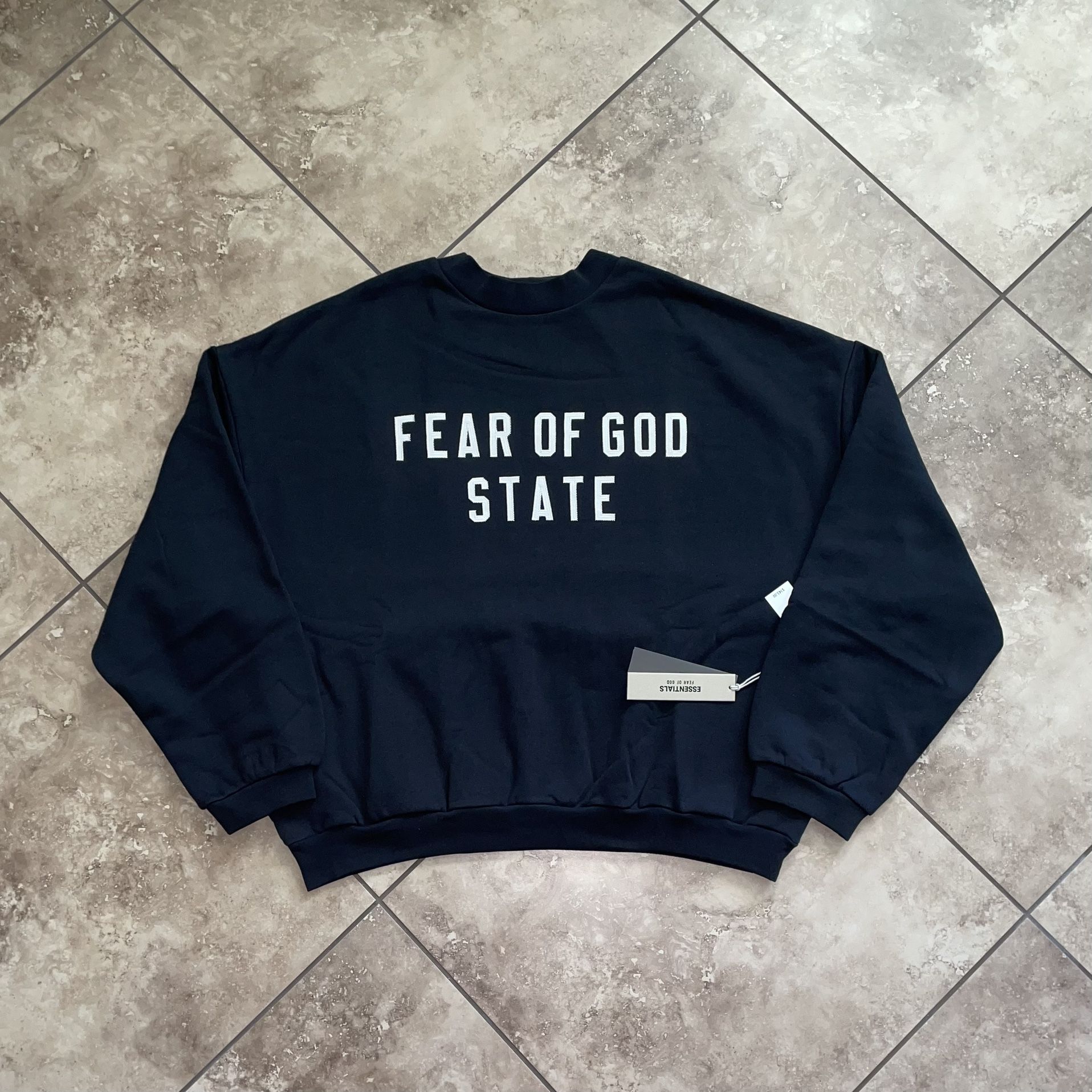 Fear of God Essentials 90’s Fleece Crewneck Jet Black (With Pockets) Size XXL