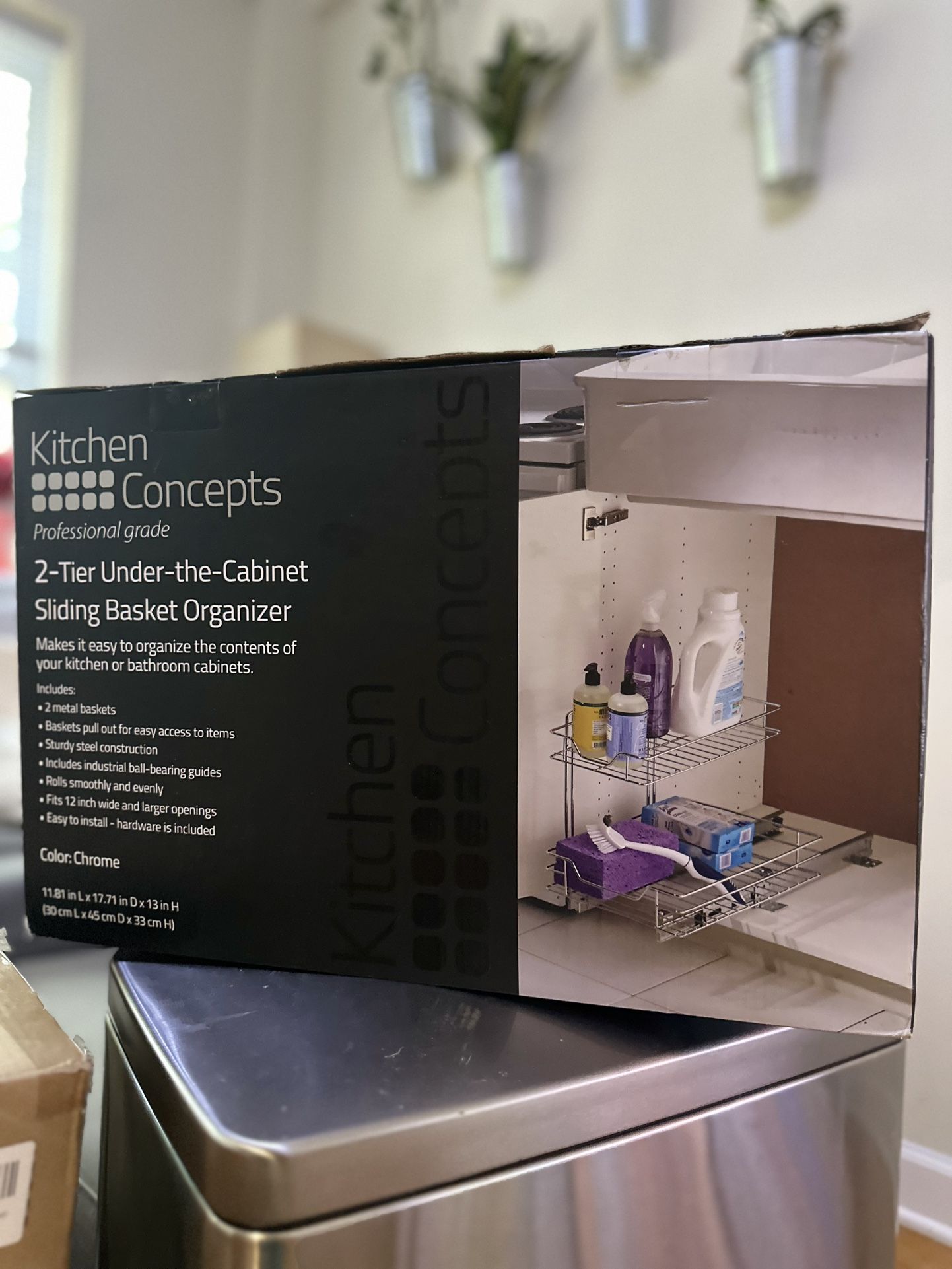 2 tier under cabinet sliding basket organizer