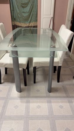 Glass Top Dining Table with Metal Legs