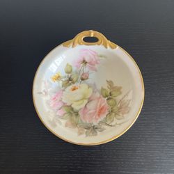 Antique Tirschenreuth P T Bavaria Nappy Serving Plate Handle Floral Hand Painted