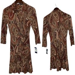 Tommy Hilfiger Paisley Print Shirt Dress Brown Size 4