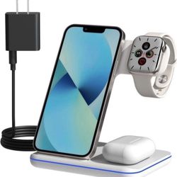 Wireless Charger, 3 in 1 Fast Charging Stand Compatible with iPhone 17,16,15,14,13/12/12 Pro/11/X/XS/XR/8Plus, Qi-Certified Hollow Design Charging Sta