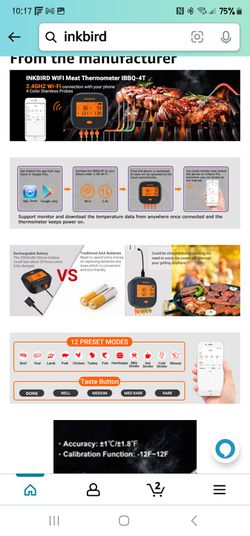 Inkbird Digital BBQ Thermometer WiFi IBBQ-4T Grill Oven Smoker USB Rechargeable