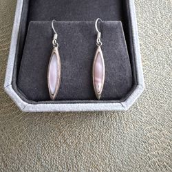 Vintage HANDCRAFTED STERLING SILVER INLAY DANGLE DROP EARRINGS 1.75” In good condition  Marked Sterling