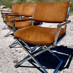 ( Set of 4 ) 1980s Brown Velvet on Chrome Director's Chairs Attributed To Milo Baughman