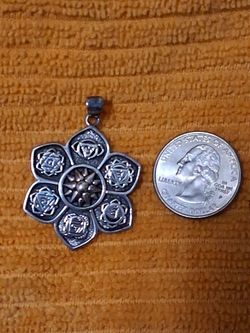 Silver-Tone Chakra Mandala Flower Pendant