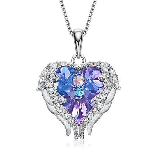 Swarovski Colorshift Heart Crystal With 925 Silver Angel Wings Pendant