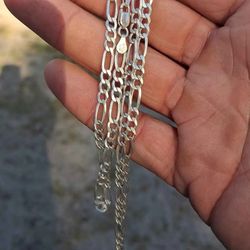 Bright Silver Figaro Necklace Plux Tarnish Resistant