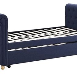 Daybed/Sofa Bed with Trundle, Twin Size Frame, Blue