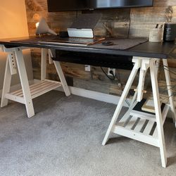 Custom Built Desk, IKEA - (Adjustable) MITTBACK Legs, Black Ash Wood Table Top (from UK), with Cable Deck