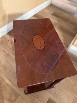 Vintage mahogany veneer 2-Tier Side End Table with sunburst inlay